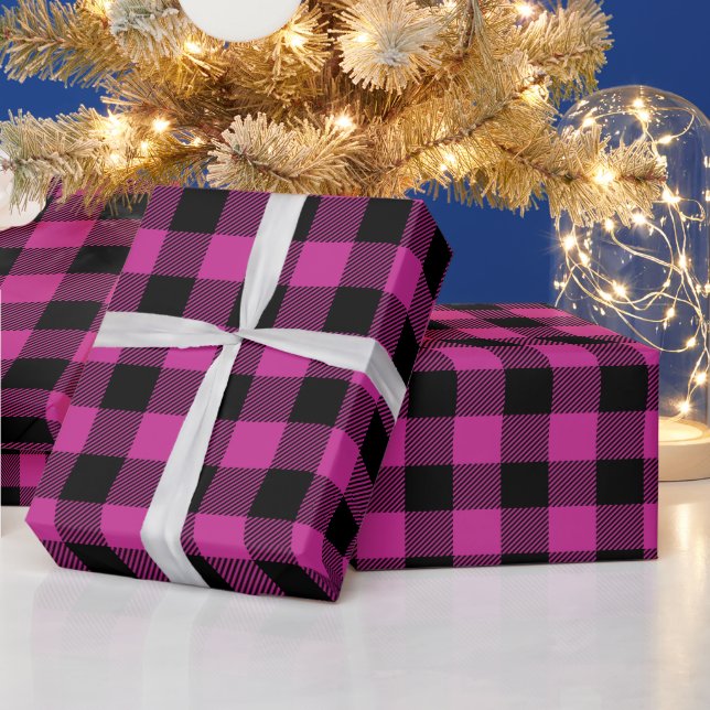 Papier Cadeau Fuchsia Royale et Vérification Buffle Noir (Vacances)