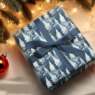 Papier Cadeau Fun Bleu clair foncé Abstrait Pine Tree Motif