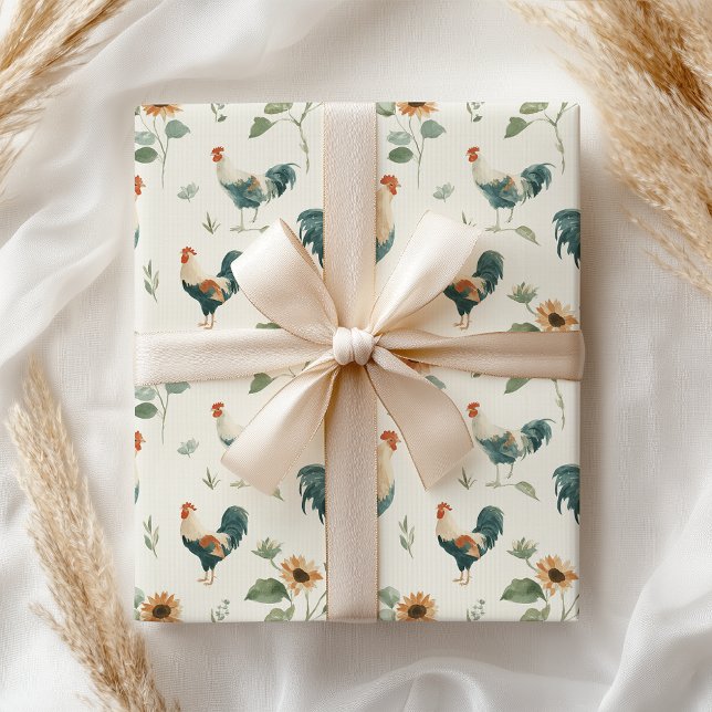 Papier Cadeau Fun Chicken Rooster Sunflower (Créateur téléchargé)