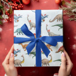 Papier Cadeau Fun Christmas Holiday Dinosaur Aquarelle motif<br><div class="desc">Cette conception peut être personnalisée en choisissant l'option personnaliser supplémentaire. Vous pouvez également transférer sur d'autres objets. Contactez-moi à l'adresse colorflowcreations@gmail.com ou utilisez l'option conversation en haut de la page si vous souhaitez avoir cette conception sur un autre produit ou avez besoin d'aide. Voir d'autres de mes dessins ou suivez-moi...</div>