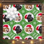 Papier Cadeau Fun Christmas Love Père Noël Custom Photo Name Gre<br><div class="desc">Rendre Noël encore plus magique avec un emballage cadeau photo personnalisé! Ce modèle modifiable est personnalisé avec quatre photos préférées, et le nom du destinataire. Un design festif avec des cadres ronds d'image, des images simples de flocon de neige et d'étoiles, ainsi que "Love Père Noël" dans la typographie amusante....</div>