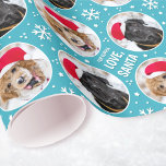 Papier Cadeau Fun Christmas Love Père Noël Custom Photo Name Tur<br><div class="desc">Rendre Noël encore plus magique avec un emballage cadeau photo personnalisé! Ce modèle modifiable est personnalisé avec quatre photos préférées, et le nom du destinataire. Un design festif avec des cadres ronds d'image, des images simples de flocon de neige et d'étoiles, ainsi que "Love Père Noël" dans la typographie amusante....</div>