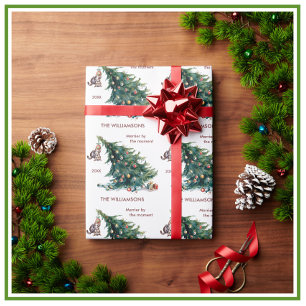 Papier Cadeau Fun Christmas Tree Dangereux Photo de chat