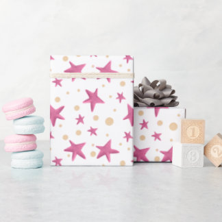 Papier Cadeau Fun Coloré Stars rose et Cercles Jaunes Fête