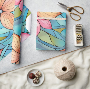 Papier Cadeau Fun Coloré Vitre Vitré Motifs Fleur