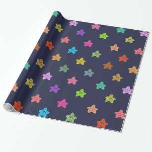 Papier Cadeau Fun Colorful Doodore Stars sur Bleu foncé