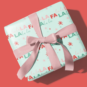 Papier Cadeau Fun Colourful Fa La La Typographic Pattern Green