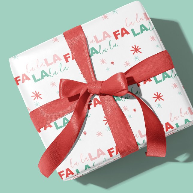 Papier Cadeau Fun Colourful Fa La La Typographic Pattern White (Fun Colorful Fa La La Typographic Pattern Wrapping Paper Sheets)