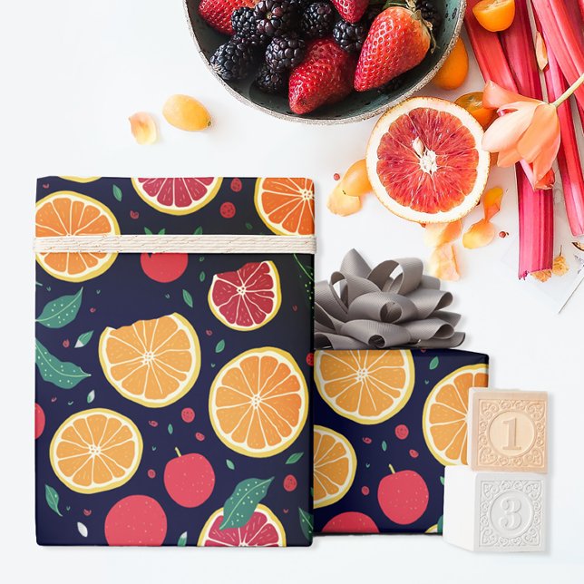 Papier Cadeau Fun Couleur Citrus Grapefruit Orange Feuille Motif (Créateur téléchargé)