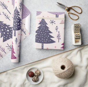 Papier Cadeau Fun Festive Pink Christmas Tree Motif