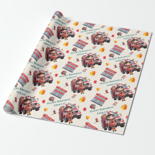 Papier Cadeau Fun Firefighter 3D Filles sur mesure Anniversaire 