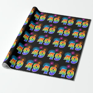 Papier Cadeau Fun Fireworks + Rainbow Motif "49" Numéro de l'évé