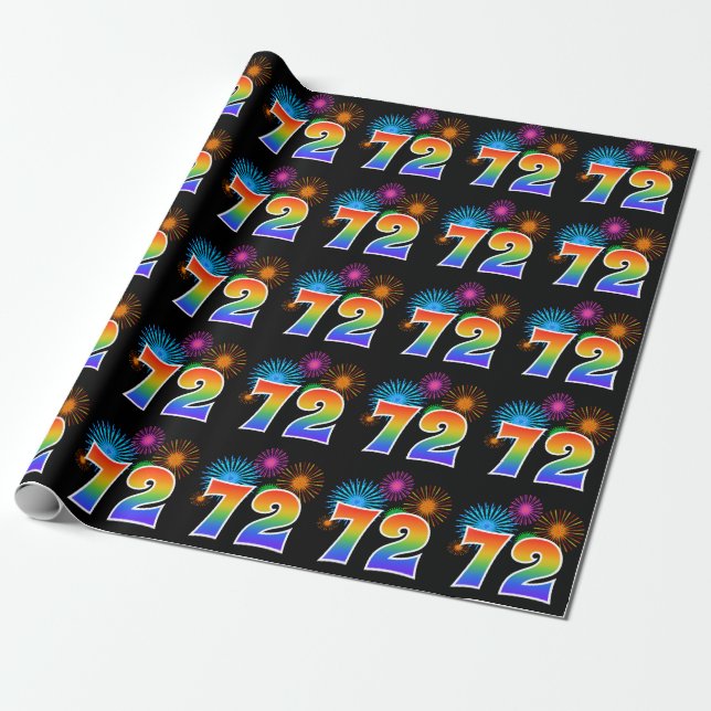 Papier Cadeau Fun Fireworks + Rainbow Motif "72" Numéro d'événem (Déroulé)