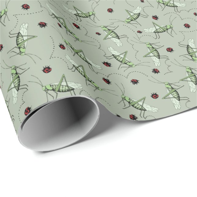 Papier Cadeau Fun Grasshopper Bug Bonanza Elegant Sage Gardener (Coin rond)