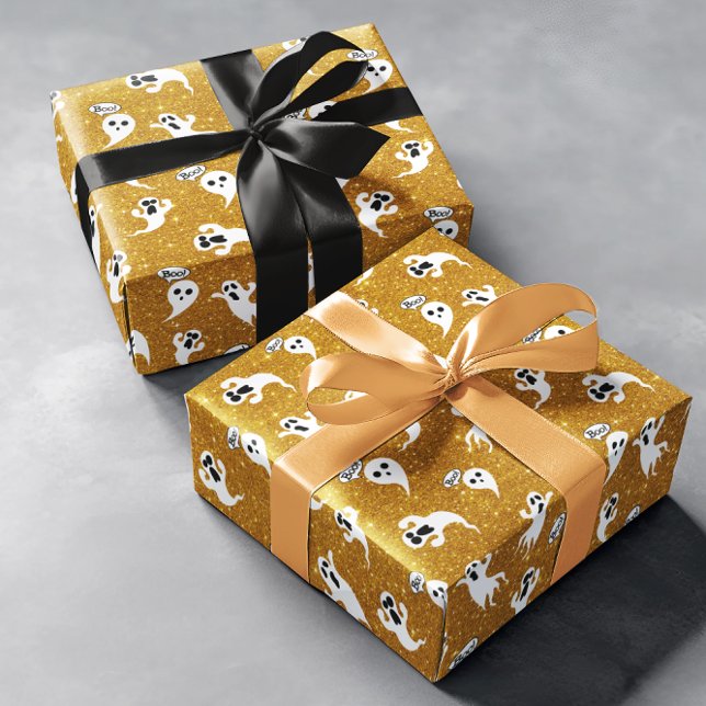 Papier Cadeau Fun Halloween Gold Parties scintillant Ghosts (Créateur téléchargé)