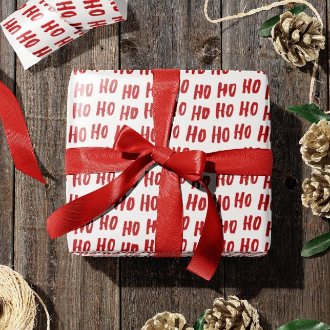 Papier Cadeau Fun Ho Ho Ho Texte Rouge Fête Motif Noël (Créateur téléchargé)