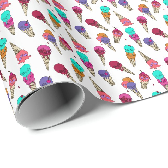Papier Cadeau Fun Melty Summer Goth Crâne Crème glace étrange bl (Coin rond)