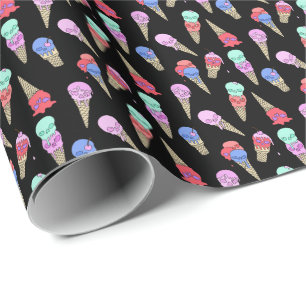 Papier Cadeau Fun Melty Summer Goth Crâne glace crème pastel noi