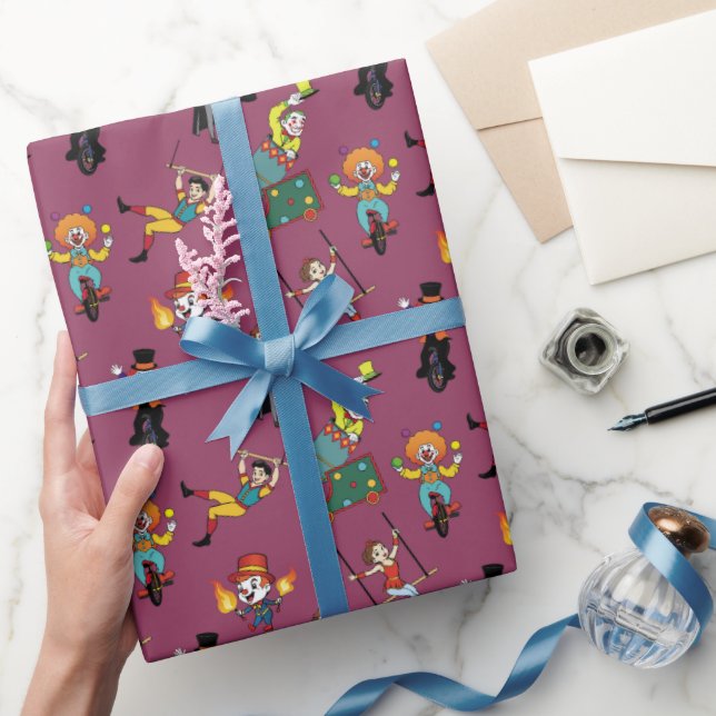 Papier Cadeau Fun Modern Cartoon Circus Carnival Purple Pattern (Cadeaux)