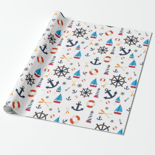 Papier Cadeau Fun Nautique Bateau à voile Phare Océan Motif de m