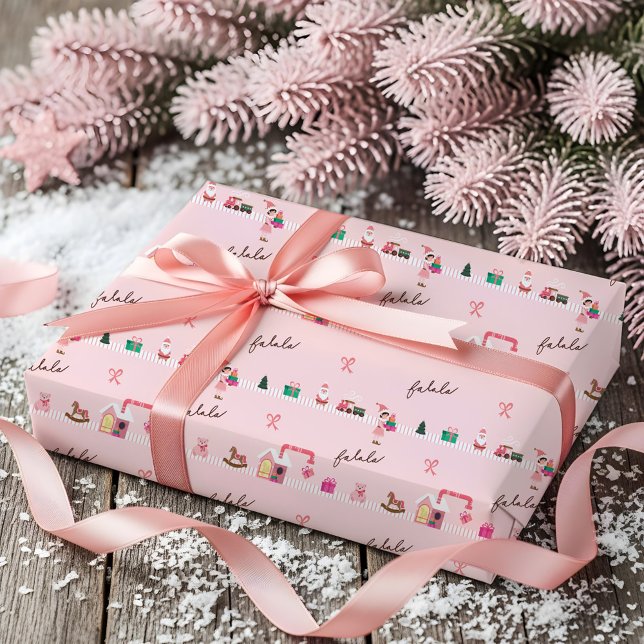 Papier Cadeau Fun Pink Christmas Elf Workshop Toy Factory (Fun Pink Chrismtas Elf Workshop Toy Factory Wrapping Paper)
