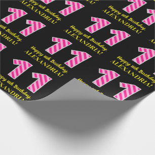 Papier Cadeau Fun Pink Stripes "11"; Joyeux 11e anniversaire; No