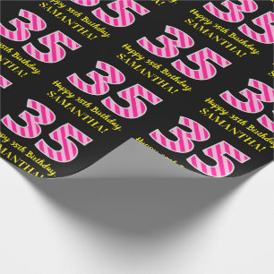 Papier Cadeau Fun Pink Stripes "35"; Joyeux 35e anniversaire ; N