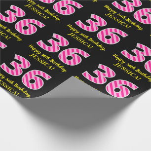 Papier Cadeau Fun Pink Stripes "36"; Joyeux 36e anniversaire; No