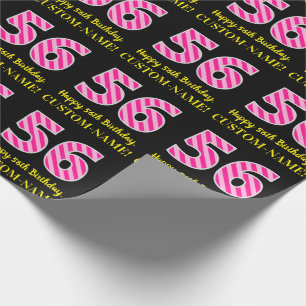 Papier Cadeau Fun Pink Stripes "56"; Joyeux 56e anniversaire; No