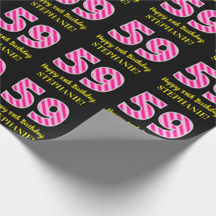 Papier Cadeau Fun Pink Stripes "59"; Joyeux 59e anniversaire; No