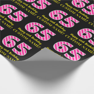 Papier Cadeau Fun Pink Stripes "65" ; Joyeux 65e anniversaire ;N