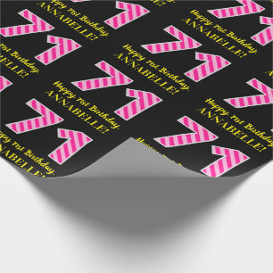 Papier Cadeau Fun Pink Stripes "71"; Joyeux 71e anniversaire; No