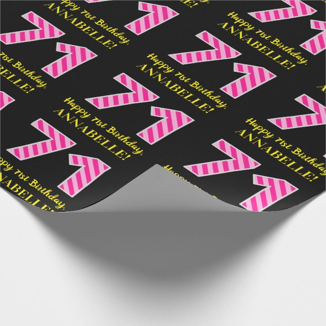 Papier Cadeau Fun Pink Stripes "71"; Joyeux 71e anniversaire; No (Coin)