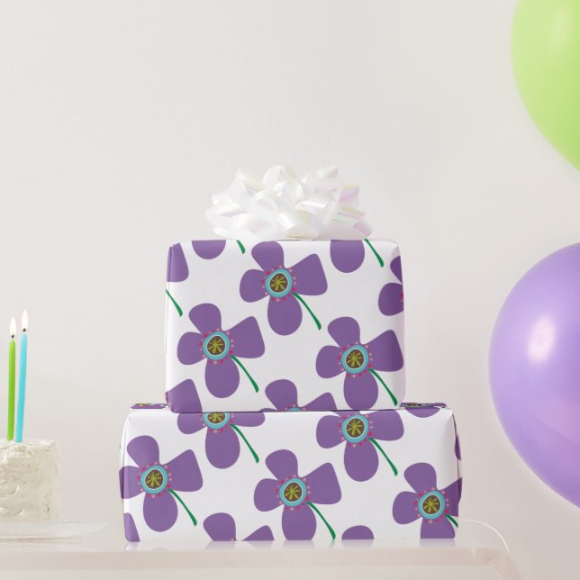 Papier Cadeau Fun Purple Daisy Pop Fleur été Whimsical cadeau (Cadeaux de fête)