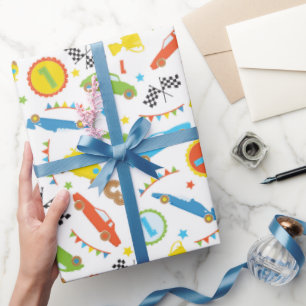 Papier Cadeau Fun Race voiture motif garçons fête emballage pa