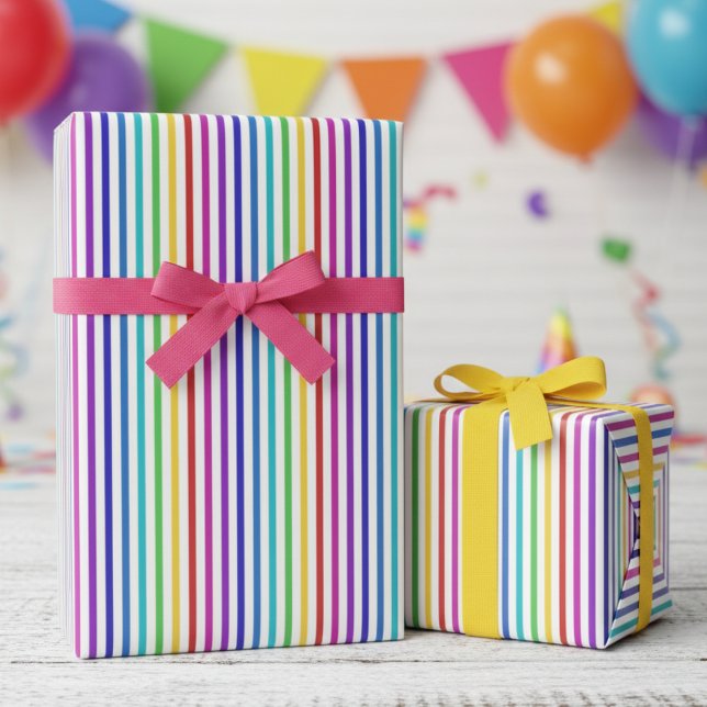 Papier Cadeau Fun Rainbow Colors Striped (Fun Rainbow Stripes Wrapping Paper for Kids Birthday. Modern & Simple Thin Lines with Bright Colors)