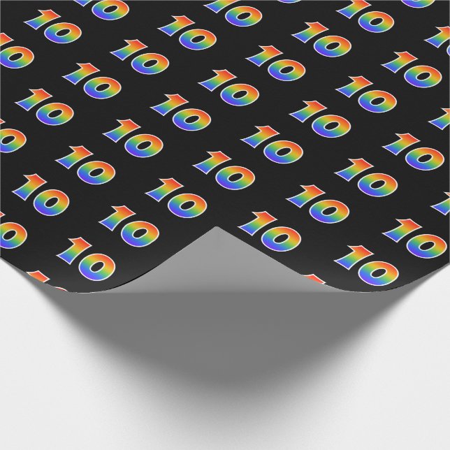 Papier Cadeau Fun Rainbow Spectrum Motif "10" Numéro d'événement (Coin)