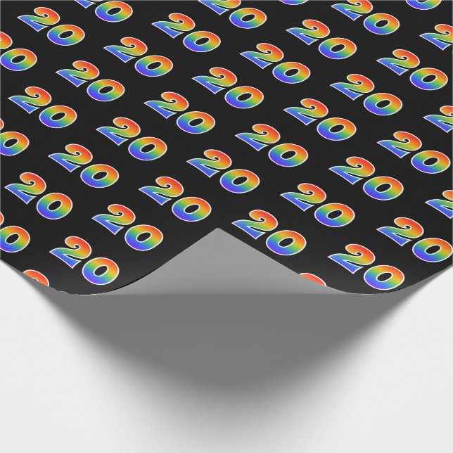 Papier Cadeau Fun Rainbow Spectrum Motif "20" Numéro d'événement (Coin)