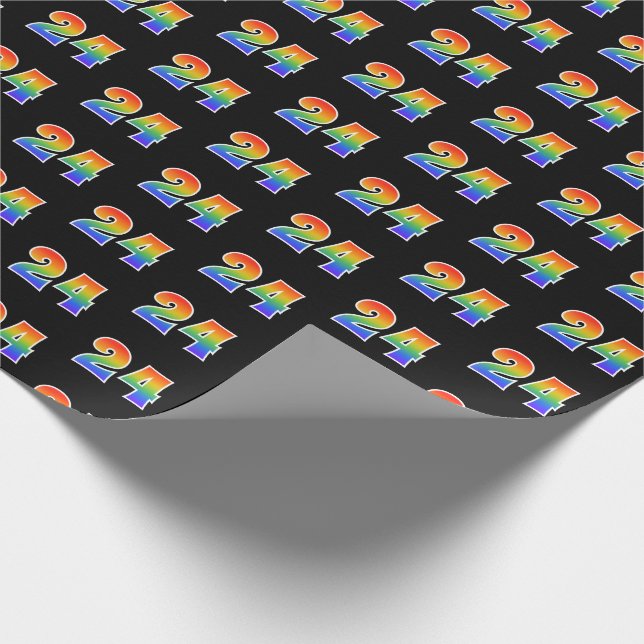 Papier Cadeau Fun Rainbow Spectrum Motif "24" Numéro d'événement (Coin)