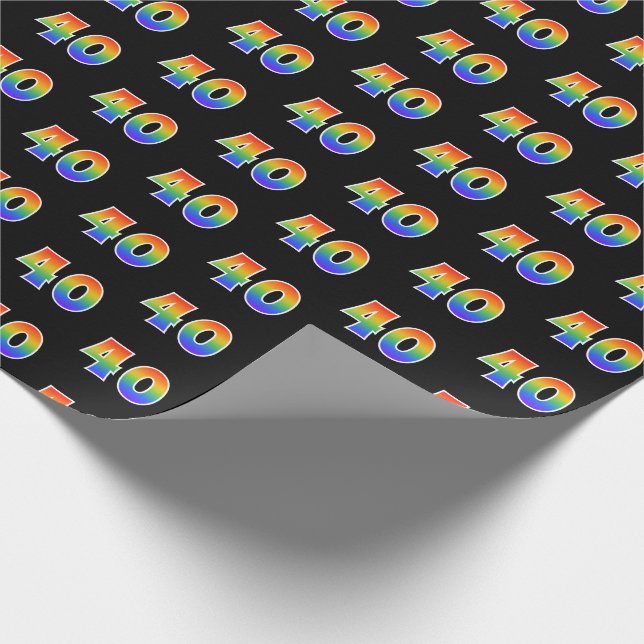 Papier Cadeau Fun Rainbow Spectrum Motif "40" Numéro d'événement (Coin)
