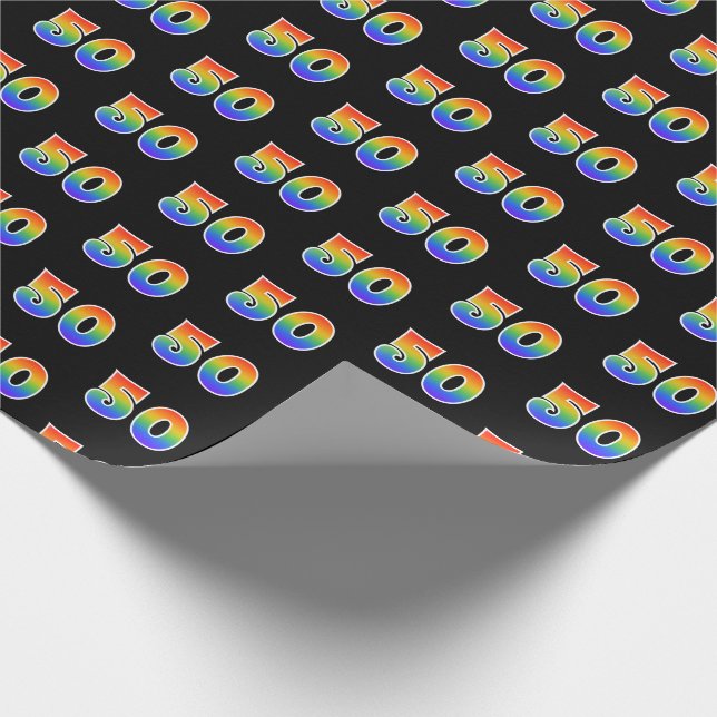 Papier Cadeau Fun Rainbow Spectrum Motif "50" Numéro d'événement (Coin)