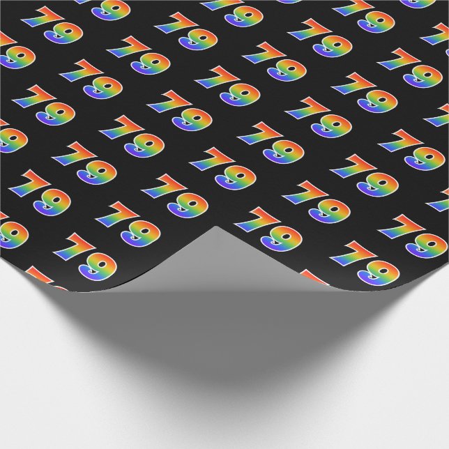 Papier Cadeau Fun Rainbow Spectrum Motif "79" Numéro d'événement (Coin)