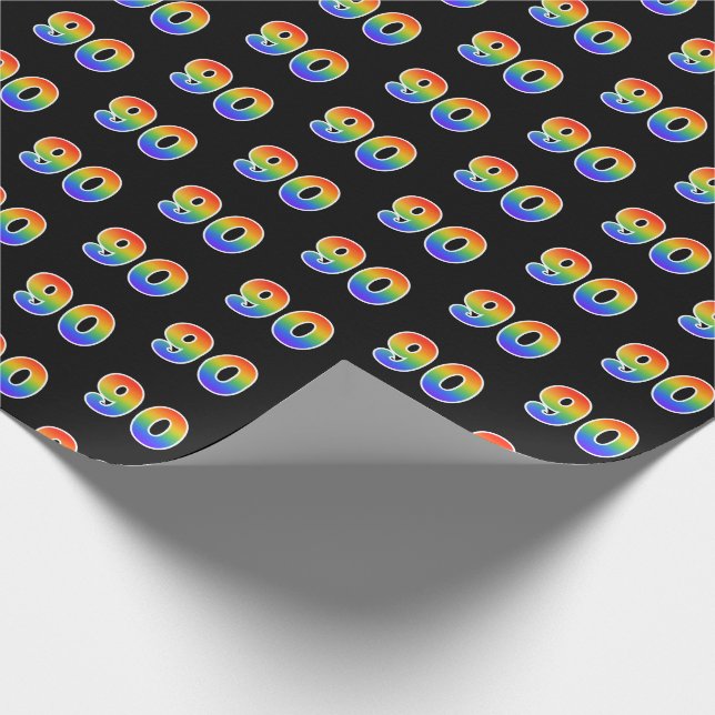 Papier Cadeau Fun Rainbow Spectrum Motif "90" Numéro d'événement (Coin)