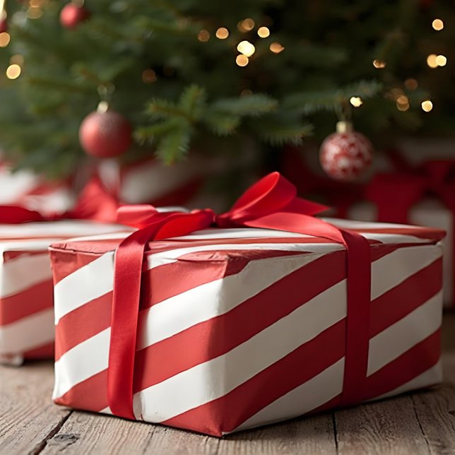 Papier Cadeau Fun Red & White Candy peut frapper Festive Noël (Fun Red & White Candy Can Stripe Festive Christmas Wrapping Paper)