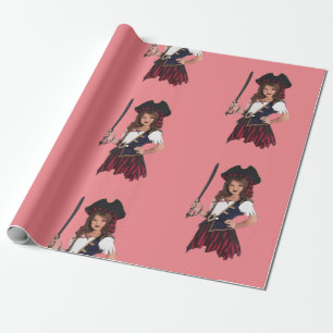 Papier Cadeau Fun Rose Girl Pirate