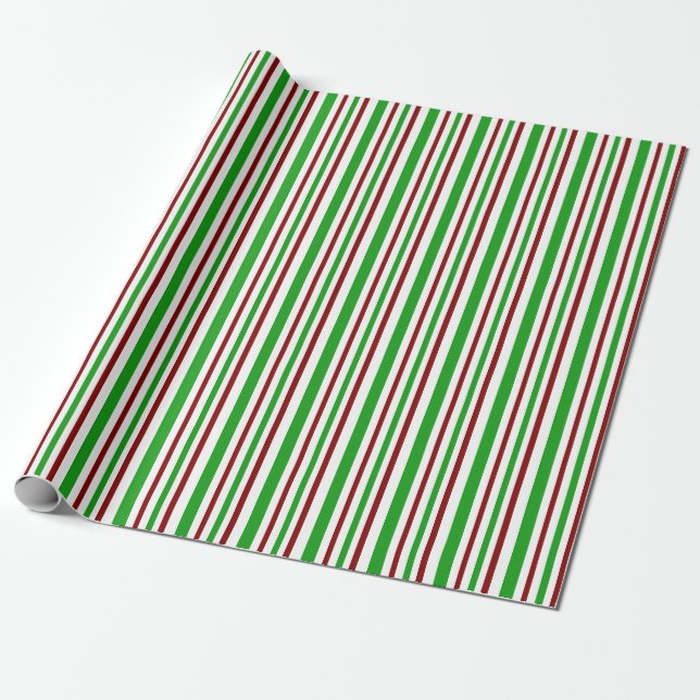 Papier Cadeau Fun Rouge, Blanc, Vert Lignes inspirées de Noël (Déroulé)
