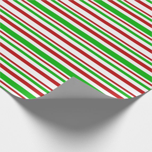 Papier Cadeau Fun Rouge, Blanc, Vert Style de Noël Lignes (Coin)