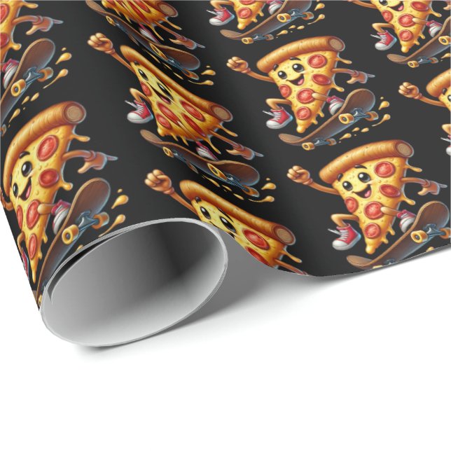 Papier Cadeau Fun skateboard pizparty (Coin rond)