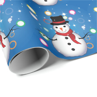 Papier Cadeau Fun Snowman souriant Joyeux Noël sur BLUE