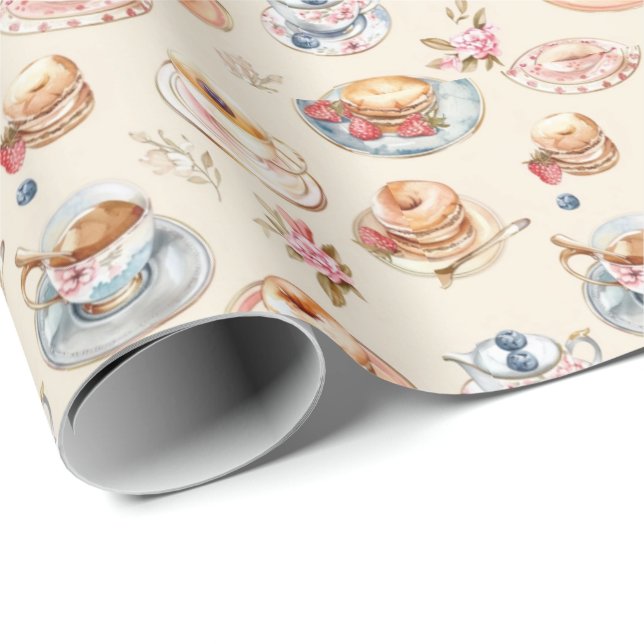 Papier Cadeau Fun tea party carrelé (Coin rond)